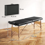 Hoogteverstelbare Massagetafel met Houten Frame - Opvouwbaar Massagebed met Schuimvulling - Zwart