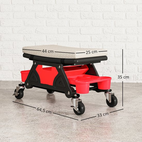 Werkplaatskruk met Wielen en Opbergruimte - 35 cm Hoog - tot 135 kg Belastbaar