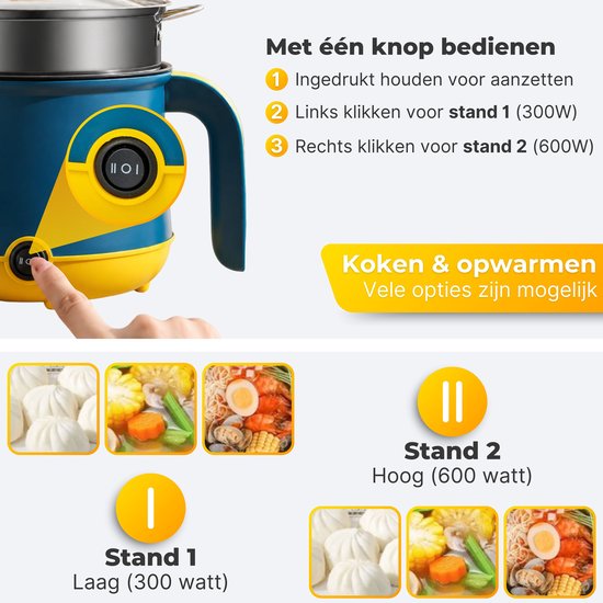 DMG Supply Noodle Pan - Blauw - Elektrische Kookpan - Hotpot - Noodle Kom - 1,8 L - Multicooker