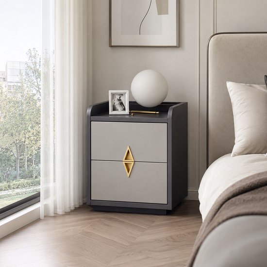 Modern nachtkastje met lade – Luxe nachtkast zwart-grijs – Nachtkastje 53 cm – Stijlvolle nachttafel voor slaapkamer