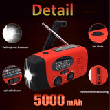 NovaWare Noodradio Solar Opwindbaar - Powerbank Zonneenergie met 5000mAh - FM-AM - Noodpakket - Draagbare Radio – Batterij - Rood
