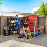 Metalen Tuinschuur met Schuin Dak - Dubbele Vergrendelbare Deuren - 2,8 x 3,45 x 2,01m - Grijs