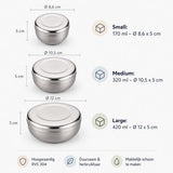 RVS Lunchbakjes Set met Deksel – 3 Delige Bewaarbakjes van RVS 304 – Herbruikbare Vershoudbakjes – Lunchbox Set – 170 ml, 320 ml & 420 ml