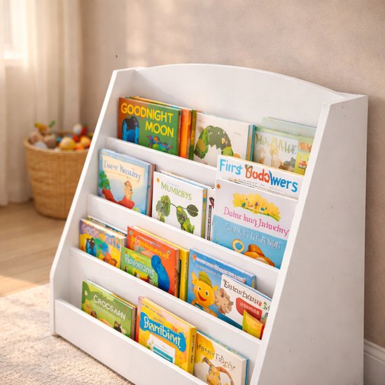 Kinderboekenkast - 88 x 80 x 30 cm - Wit - Hout - Kinderboekenrek - Boekenrek Kinderkamer