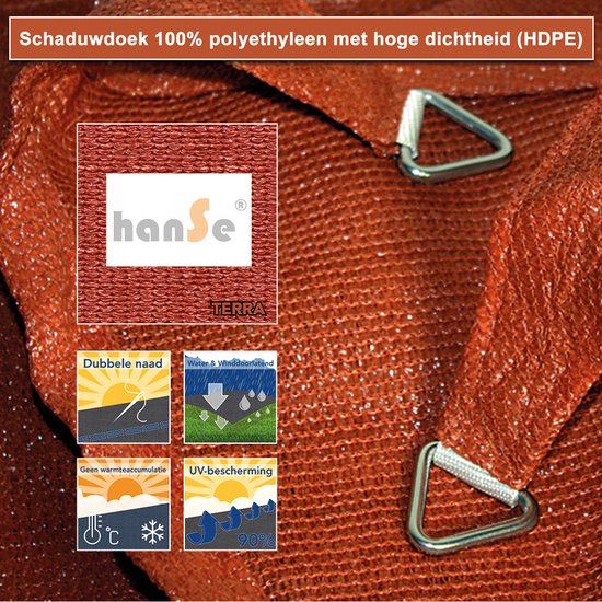 HanSe® Schaduwdoek Driehoek Waterdoorlatend 3x3x3 m