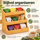 Theezakjes Organizer Bamboe – Theedoos met 12 Vakken – 3-Laags Theerek – Theezakjeshouder voor Aanrecht – Volledig Gemonteerd – 26,7 × 17,3 × 24,1 cm