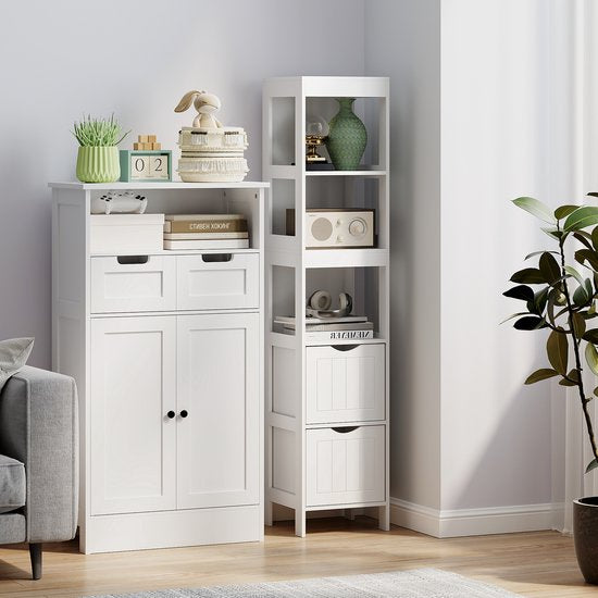 Badkamerkast - Kolomkast 2 lades en 3 planken 30x30x141 cm - Wit