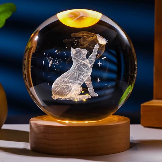 DMG Supply 3D Kristallen Bol Lamp - USB Oplaadbaar - LED Lamp - Nachtlamp - Tafellamp - Bureaulamp