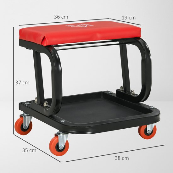 Werkplaatskruk - Robuust & Comfortabel - 38x35x37cm - Rood/Zwart
