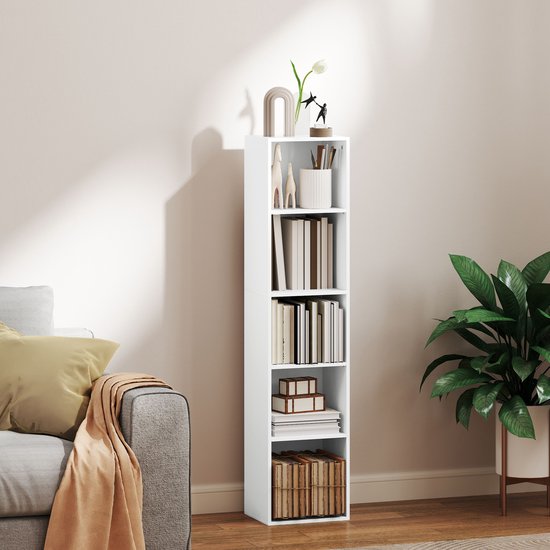 4goodz Boekenkast met 5 Verstelbare Planken - 24x30x134 cm - Wit
