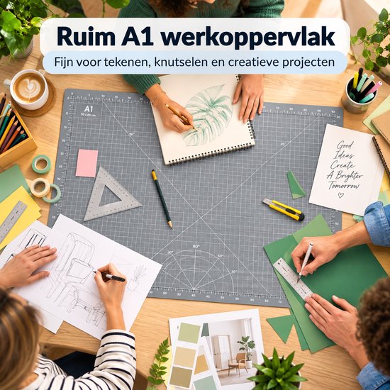 Snijmat A1 – 90 x 60 cm – Zelfherstellende Snijmat 3 mm Dik – Grote Cutting Mat met Raster, Maatverdeling & Snijhoeken – Voor Hobby, Naaien & Knutselen