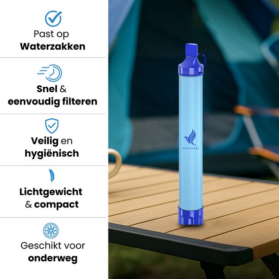NovaWare® Waterfilter Survival Straw – Waterfles - Survival Kit & Outdoor - Water Filter - BPA-vrij - Noodpakket – Filtert 2000L
