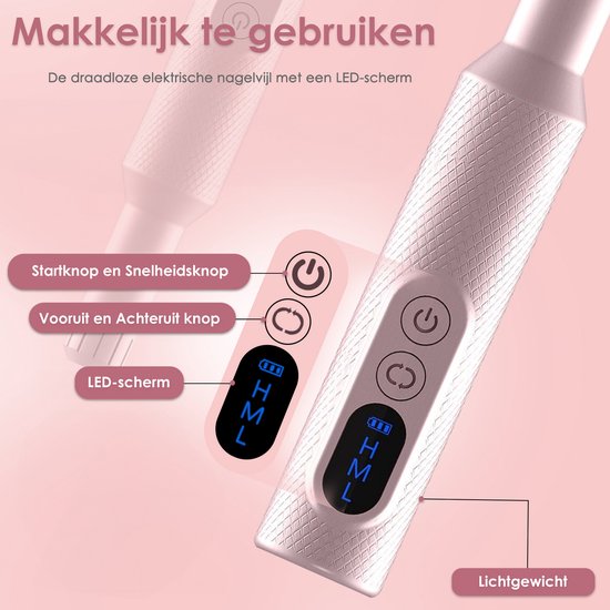 Vesfy Elektrische Nagelvijl - 20000 RPM - Draadloos & Oplaadbaar - 12 Bitjes + 36 Schuurrolletjes - Manicure & Pedicure - Valentijn