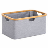 Wasmand 45 Liter – Opvouwbare Wasmand met Bamboe Rand – Wasmand Groot met Handgrepen – Stoffen Opbergmand voor Wasgoed, Speelgoed & Handdoeken – Grijs - Heupwasmand