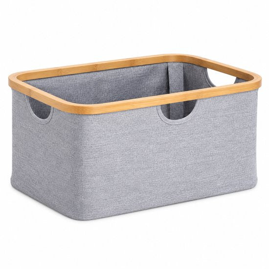 Wasmand 45 Liter – Opvouwbare Wasmand met Bamboe Rand – Wasmand Groot met Handgrepen – Stoffen Opbergmand voor Wasgoed, Speelgoed & Handdoeken – Grijs - Heupwasmand