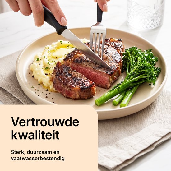 Chefino Tafelmessen Set 6 Stuks – Gekartelde Messen RVS – Steakmessen – Broodmesjes – Tomatenmessen – Vaatwasserbestendig – Zwart