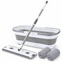 Dweilset met Emmer – Vlakmop met Opvouwbare Emmer – 360° Draaibare Mop – Telescopische Steel 127 cm – Inclusief 2 Microvezeldoeken – Wit-Grijs - Dwijl