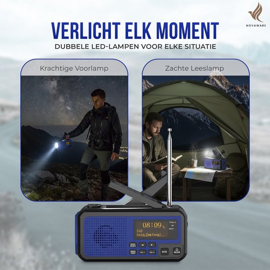 Noodradio Solar Opwindbaar - Powerbank Zonneenergie met - Noodpakket - Draagbare Radio