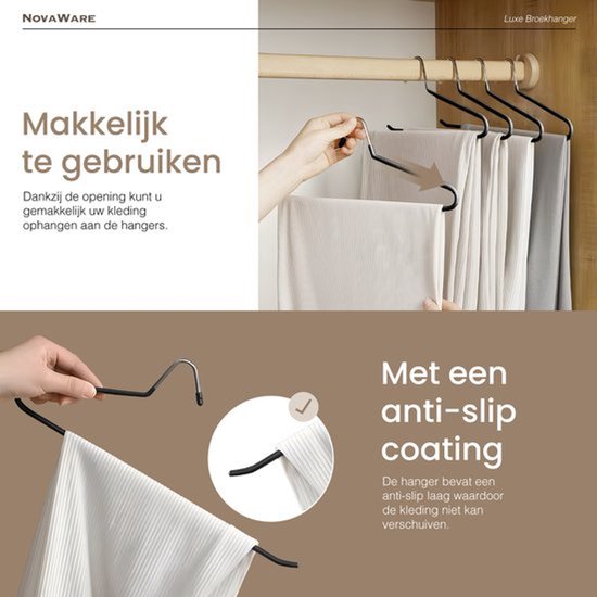 Luxe Broekhanger – 20 stuks – Metalen Kledinghangers – Kledingkast Organizer – Kleerhangers – Ruimtebesparende Broekhangers – Anti-slip - Zwart
