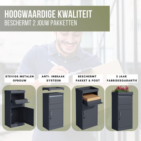 4gardenz® Pakketbrievenbus XL - Staande - Pakketbox - Antraciet