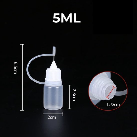 24ME® - Set van 6 Navulbare Lijmflesjes met Naaldpunt Incl. 6 Trechters - 5ML