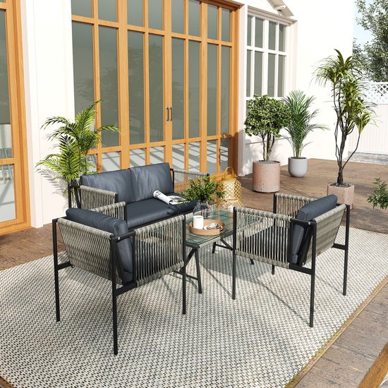 4goodz Tuinmeubelset 4-delig met salontafel, bank en 2 stoelen