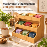 Theezakjes Organizer Bamboe – Theedoos met 12 Vakken – 3-Laags Theerek – Theezakjeshouder voor Aanrecht – Volledig Gemonteerd – 26,7 × 17,3 × 24,1 cm