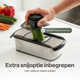 Chefino Groentesnijder Set 12-delig - Mandoline Keukensnijder met 7 Snijopties - Blokjessnijder - Julienne Snijder - Rasp - Uiensnijder - Opvangbak 1L
