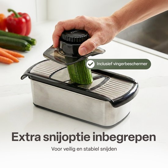 Chefino Groentesnijder Set 12-delig - Mandoline Keukensnijder met 7 Snijopties - Blokjessnijder - Julienne Snijder - Rasp - Uiensnijder - Opvangbak 1L