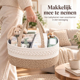Luiermand voor Commode – Baby Organizer met Uitneembare Vakken – Commodemandje met Handvatten – 36 x 22 x 18 cm – Opbergmand voor Luiers, Doekjes & Babyverzorging – Beige
