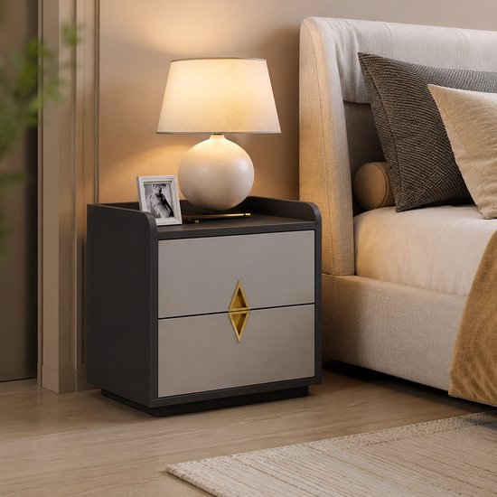 Modern nachtkastje met lade – Luxe nachtkast zwart-grijs – Nachtkastje 53 cm – Stijlvolle nachttafel voor slaapkamer