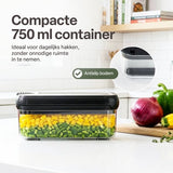 Groentesnijder Set met Opvangbak 750 ml – Mandoline Snijder – Groente Hakker – Uiensnijder – Blokjessnijder – Julienne Snijder – Groente Rasp – Keuken Mandoline met 5 RVS Messen