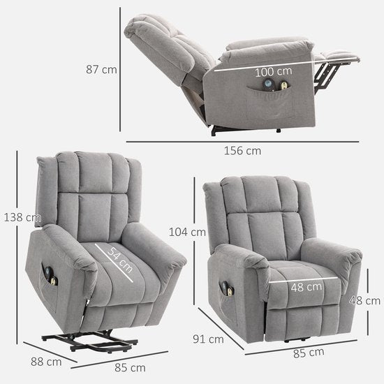Massagestoel met Verwarmingsfunctie met Voetsteun - Zijvak - Stoffen bekleding - Grijs