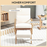 4goodz Schommelstoel met Kruk - Zachte Bekleding Linnenlook - Houten Frame - Crèmewit