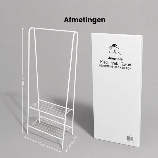 Kledingrek Staand – Kledingrek met Planken – Garderoberek Metaal – Open Kast – Kapstokrek – Wit – Voor Slaapkamer en Hal