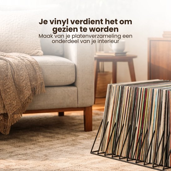 LP Opbergsysteem - Zwart - Elpee Opbergrek - Platenrek van Metaal - Opbergrek LP - Vinyl OpbergSysteem - 50 tot 60 Platen - Bordenstandaard - Boekenstandaard