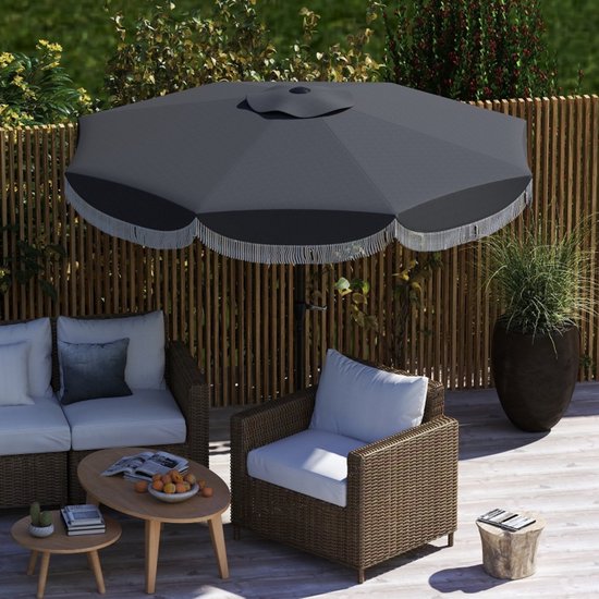 Parasol - 269 cm - Achthoekig Met UV Bescherming - Voor Tuin - Polyester - Donkergrijs