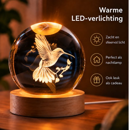 DMG Supply 3D Kristallen Bol Lamp - USB Oplaadbaar - LED Lamp - Nachtlamp - Tafellamp - Bureaulamp