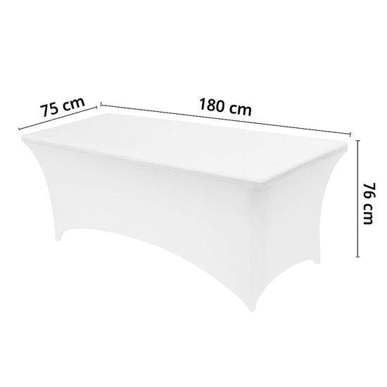 Rechthoekige Tafelhoes Stretch – 180 x 75 x 75 cm – Elastisch & Strak – Wasbaar – Wit – Voor Feesten, Beurzen & Evenementen
