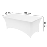 Rechthoekige Tafelhoes Stretch – 180 x 75 x 75 cm – Elastisch & Strak – Wasbaar – Wit – Voor Feesten, Beurzen & Evenementen