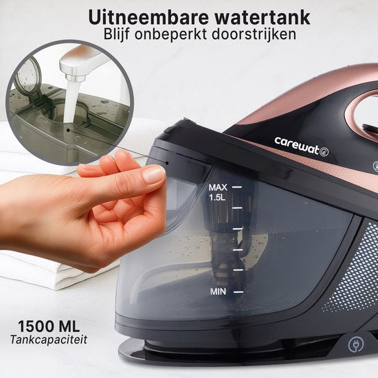 Carewat Stoomstrijkijzer met Stoomgenerator - Goud - 2200W - 1.5L Uitneembare Watertank - 100 g-min Stoomproductie - Keramische Zoolplaat - 3.0 Bar Stoomdruk - Anti-Oververhitting - Geschikt voor alle stoffen