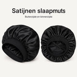 Satijnen Slaapmuts XL - Dubbelzijdig Satijn - Bonnet voor Krullen, Lang Haar & Vlechten - Extra Groot - Inclusief Haarborstel - Zwart