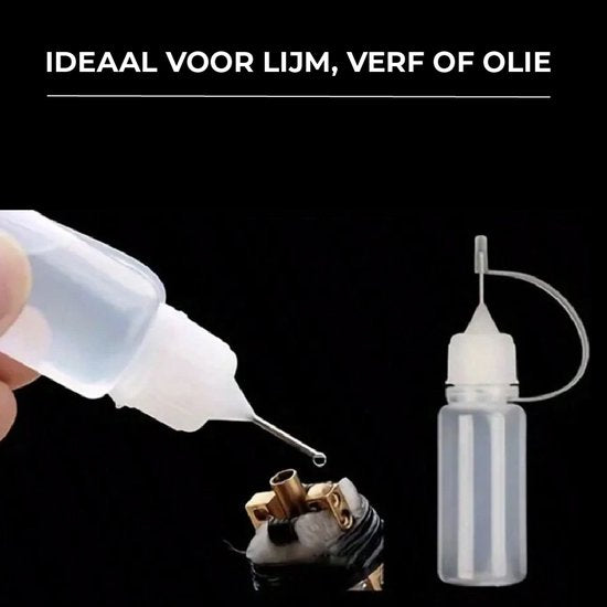 24ME® - Set van 6 Navulbare Lijmflesjes met Naaldpunt Incl. 6 Trechters - 5ML