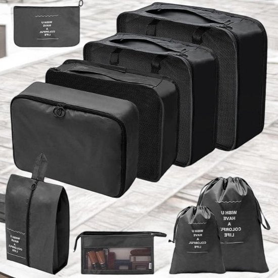 Packing Cubes - Zwart - 9-delige set - Packing Cubes Compression - Optimale Koffer Indeling