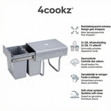 4cookz® Inbouw Prullenbak Duo 2 bakken Afvalscheiding 2x 20 liter - 34 cm breed