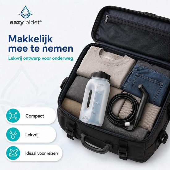 eazy bidet Draagbare Bidet - Montagevrij Bidet Voor WC - Bidet met 2,5L Watertank - Bidet Sproeier - Bidet Handdouche voor Thuis en op Reis