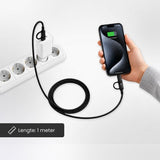 3-in-1 USB Kabel – 1 meter – Snelladen & Dataoverdracht – USB naar USB-C - Lightning – Nylon Gevlochten – Zwart - oplaadkabel Telefoon