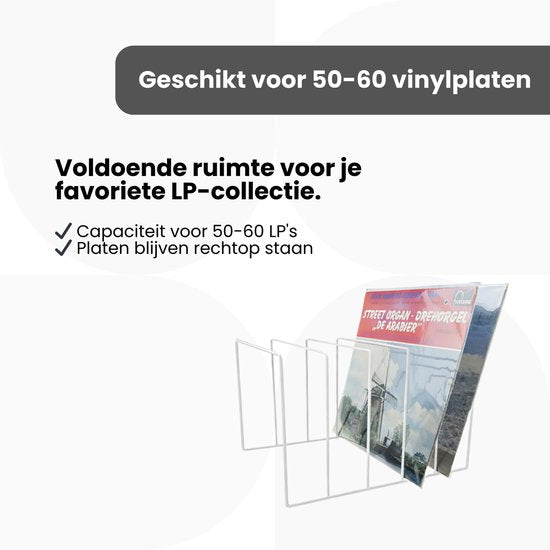 LP Opbergsysteem - Wit - Elpee Opbergrek - Platenrek van Metaal - Opbergrek LP - Vinyl OpbergSysteem - 50 tot 60 Platen - Bordenstandaard