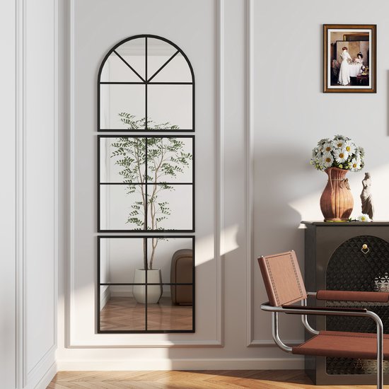 Wandspiegel 3-delig met Metalen Frame - 60 x 180 cm - Zwart