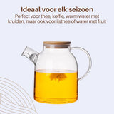 GREENKY® Glazen theepot met filter en bamboe deksel- Theekan - Duurzaam - Filter - Theehouder - Theeglas - Fruitkan - Schenkkan - Teapot - 1,6Liter - 1600ml